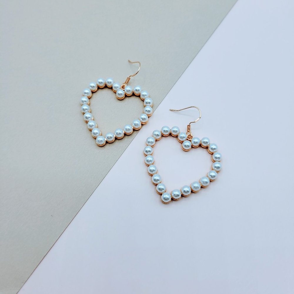 5 for $25 Faux Pearl Decorated Heart Earrings - Picture 4 of 5
